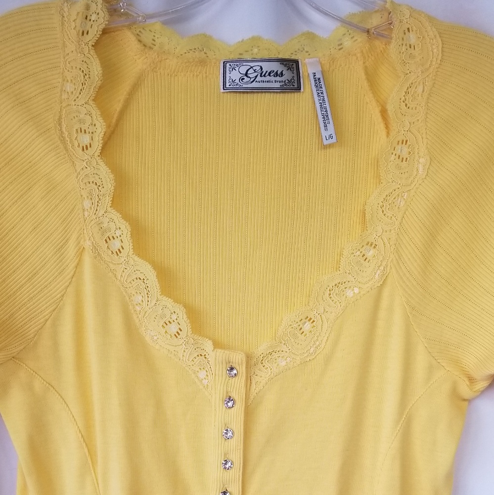 Guess Canary Yellow Long Sleeve Shirt Large